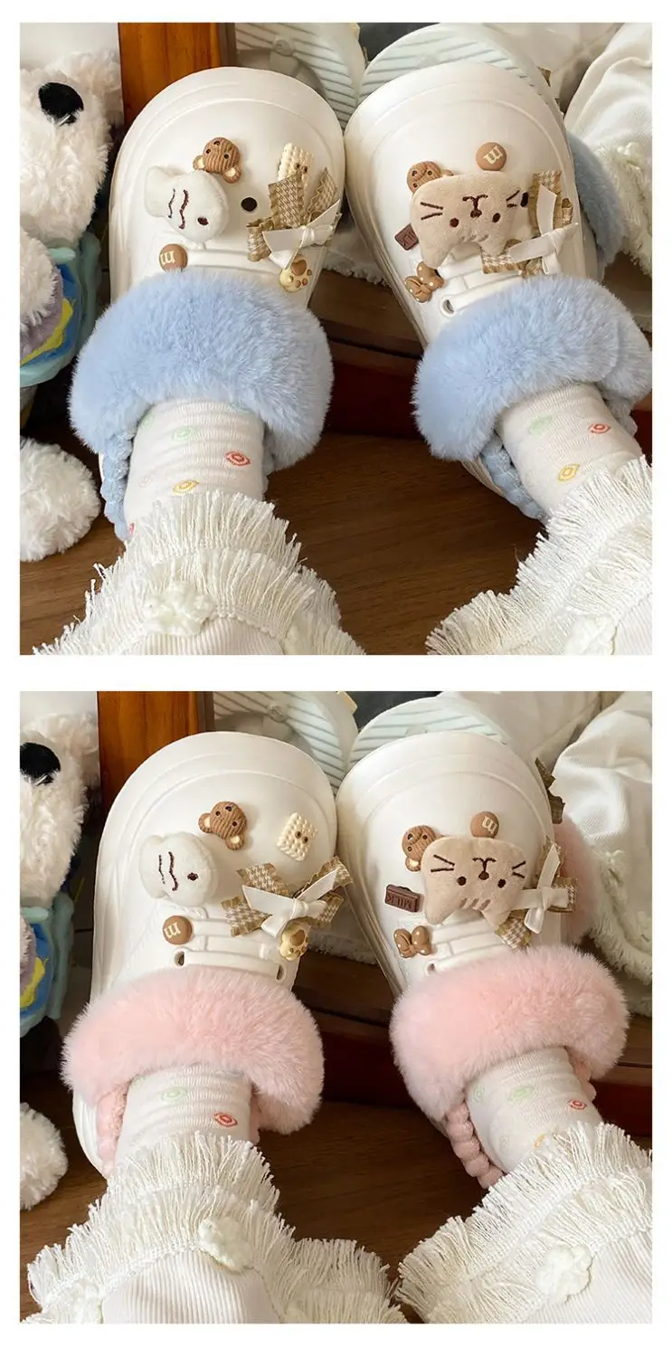 Women's Removable Cat & Fish Slippers Winter Fleece Lined — feature 27