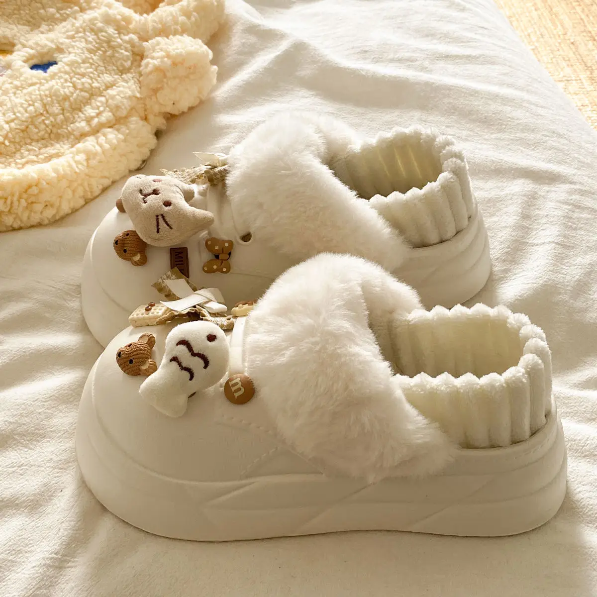 Women's Removable Cat & Fish Slippers Winter Fleece Lined — feature 30