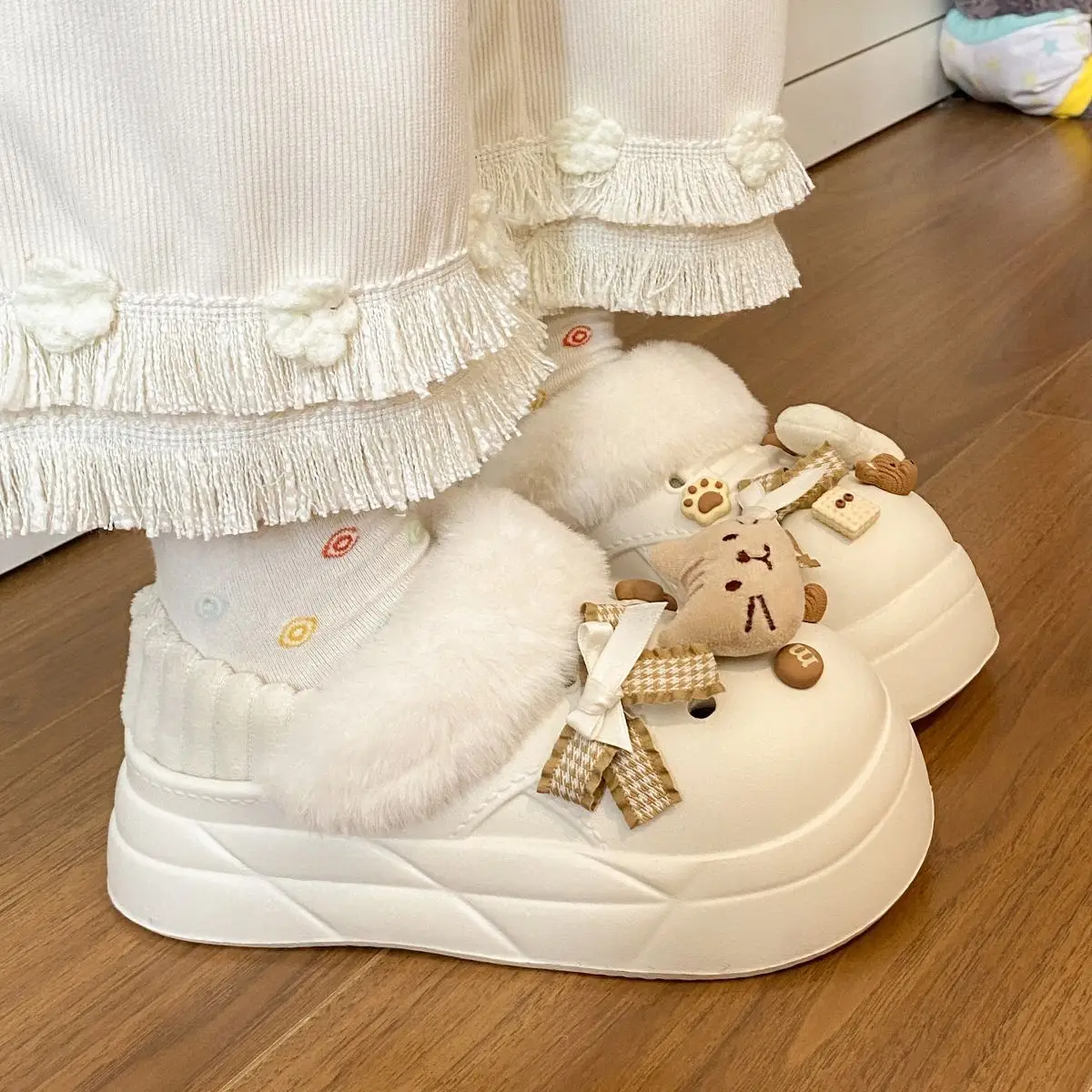 Women's Removable Cat & Fish Slippers Winter Fleece Lined — feature 40