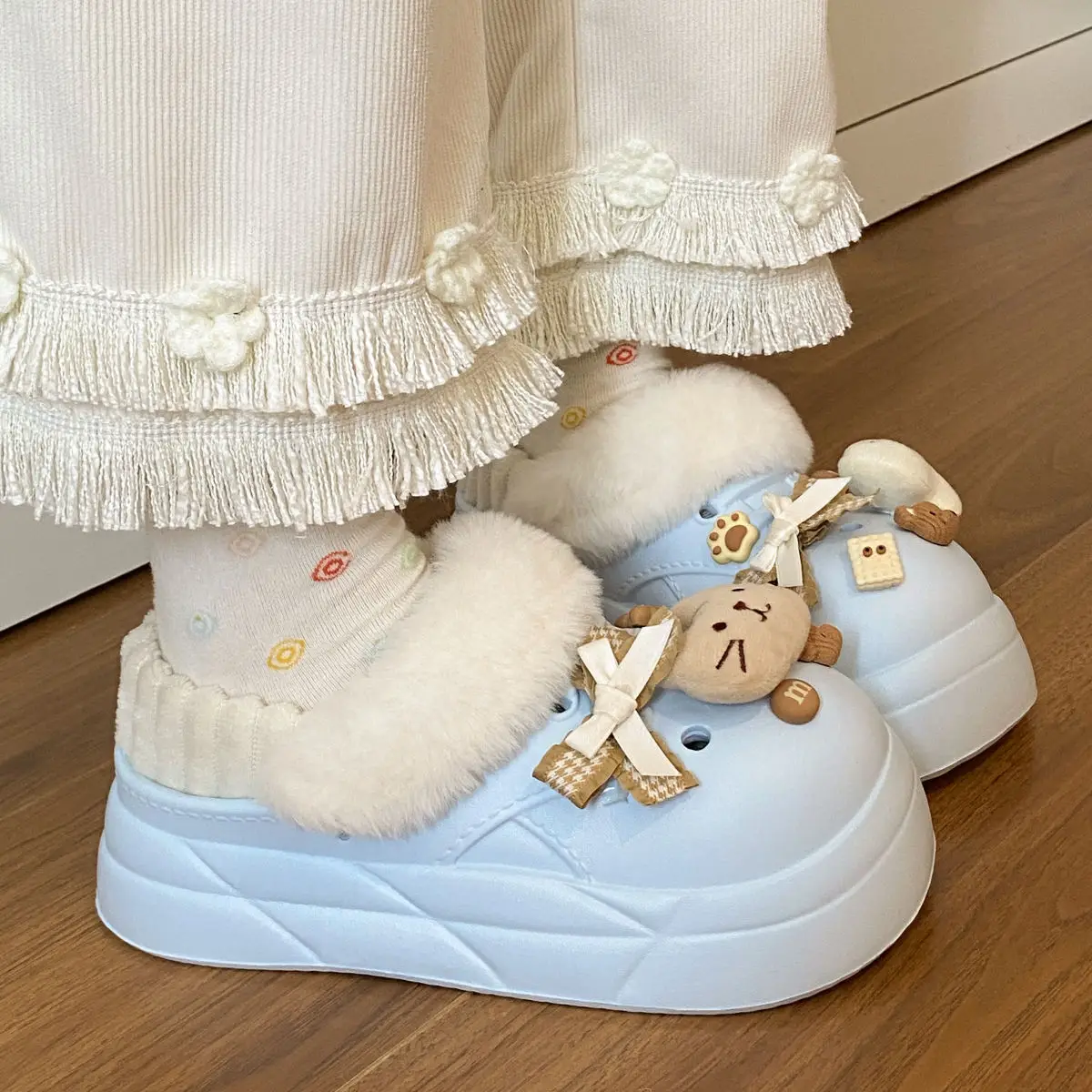 Women's Removable Cat & Fish Slippers Winter Fleece Lined — feature 41