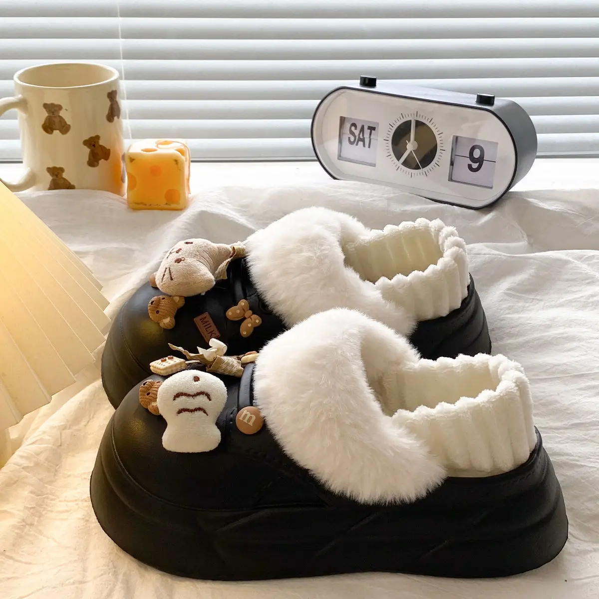Women's Removable Cat & Fish Slippers Winter Fleece Lined — feature 43