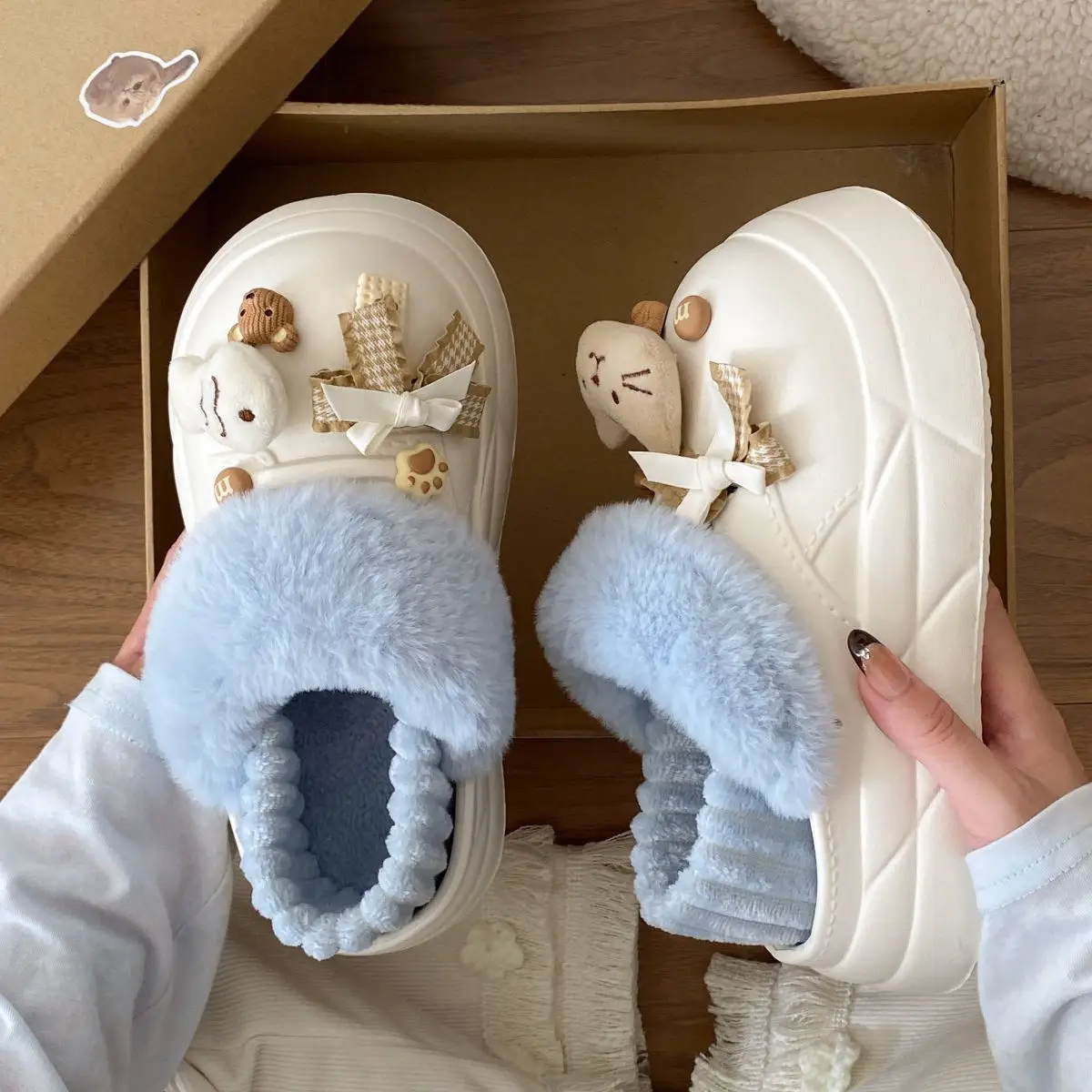 Women's Removable Cat & Fish Slippers Winter Fleece Lined — feature 47