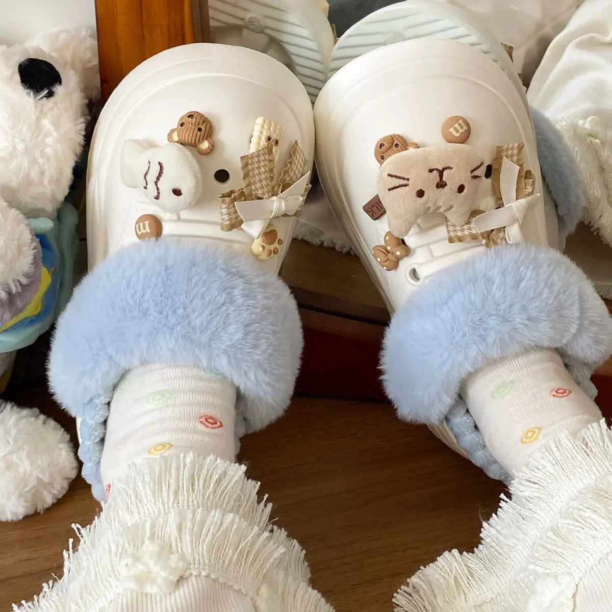 Women's Removable Cat & Fish Slippers Winter Fleece Lined — feature 49