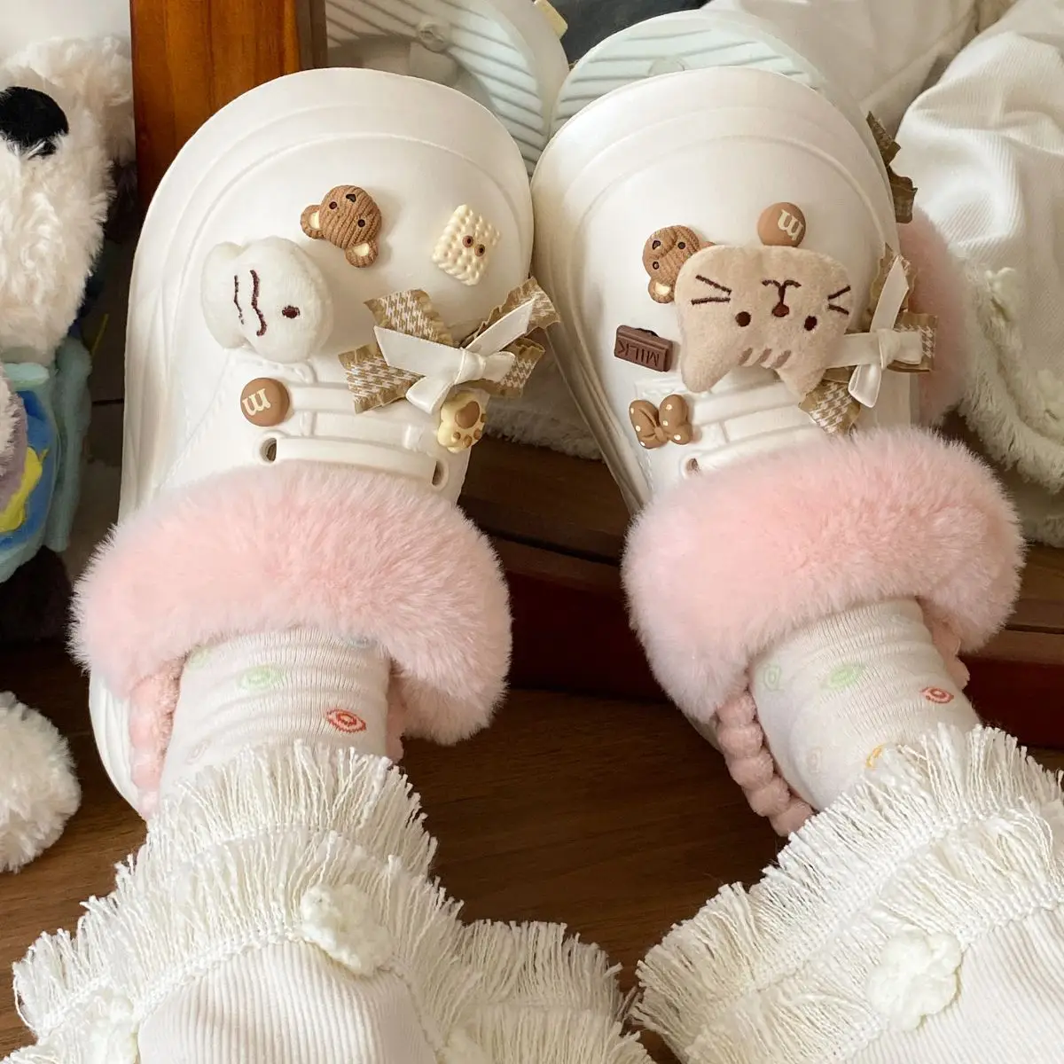 Women's Removable Cat & Fish Slippers Winter Fleece Lined — feature 50