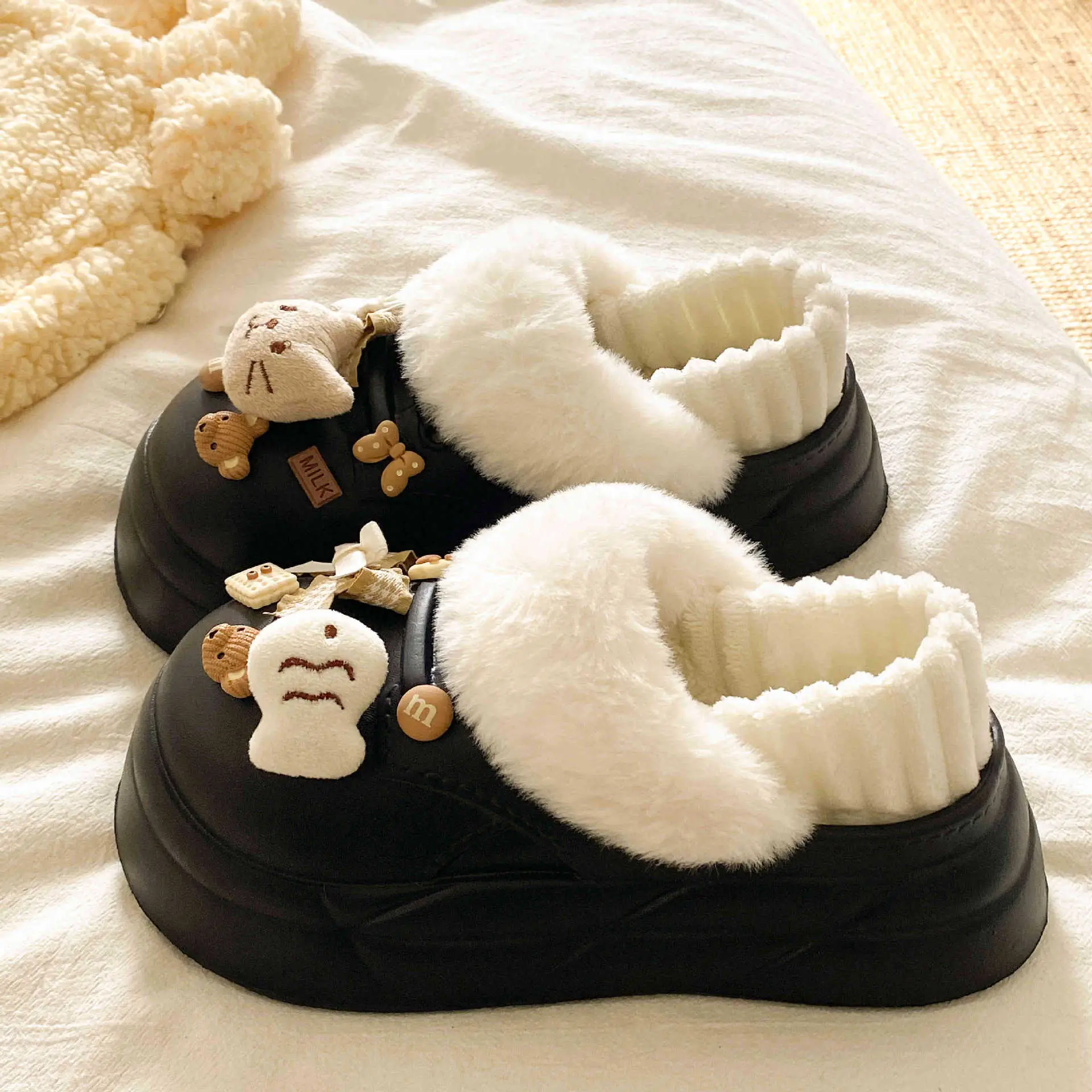 Women's Removable Cat & Fish Slippers Winter Fleece Lined - Image 2