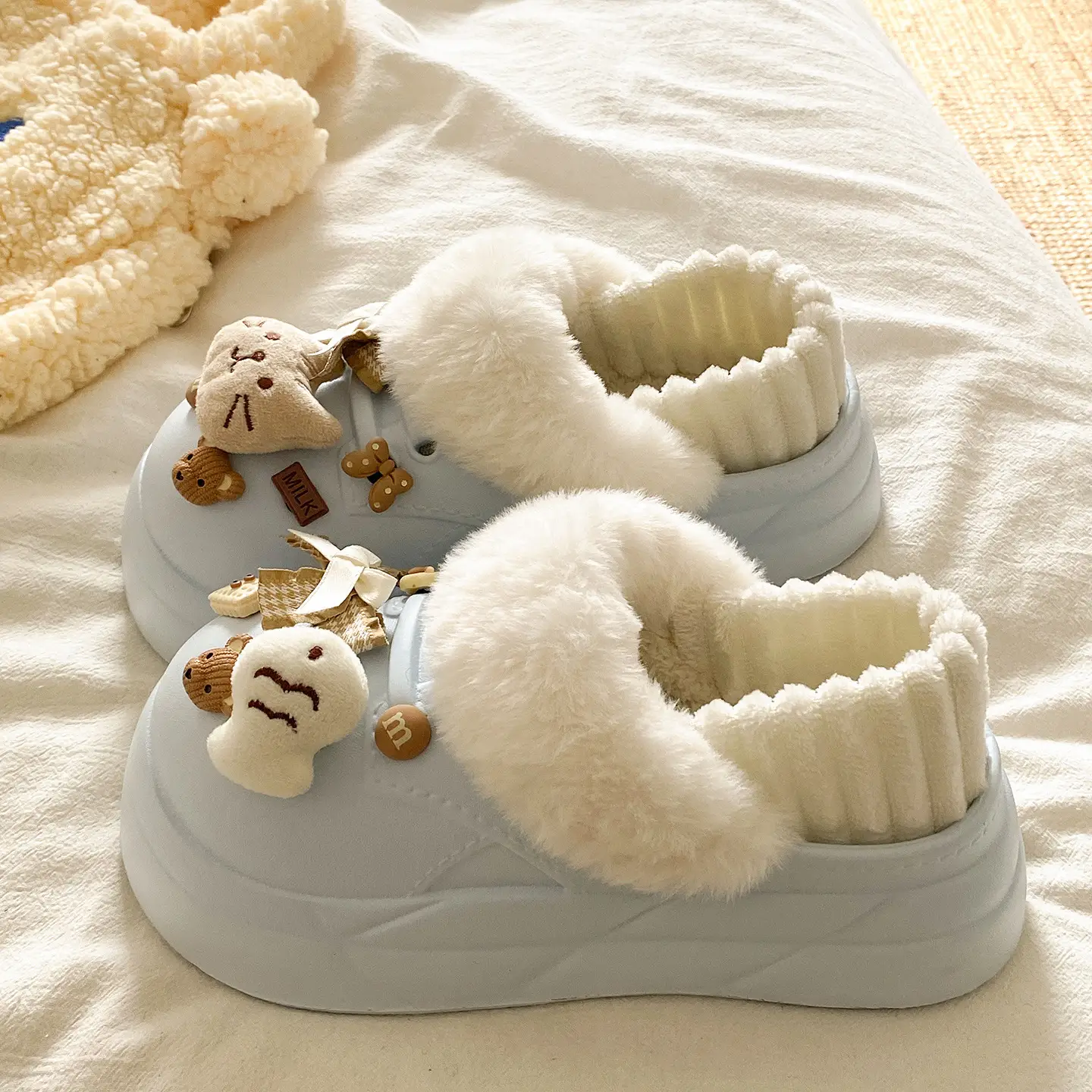 Women's Removable Cat & Fish Slippers Winter Fleece Lined - Image 3