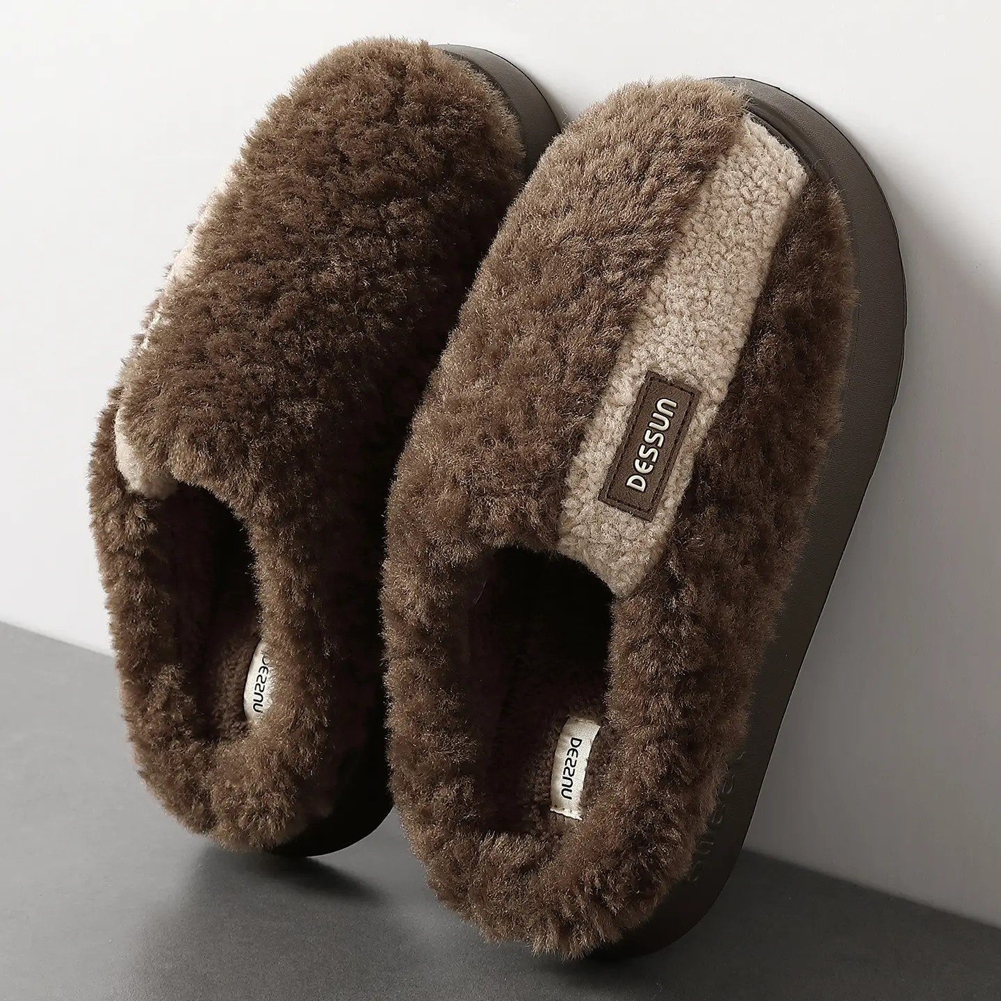 Men's Plush Cotton Slippers Grey Winter Warm