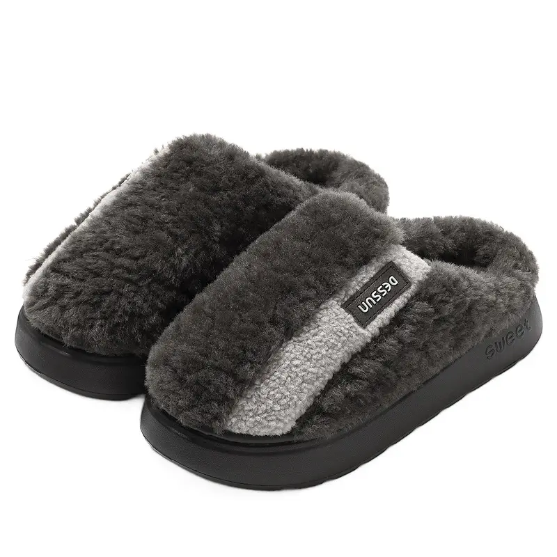 Men's Plush Cotton Slippers Grey Winter Warm