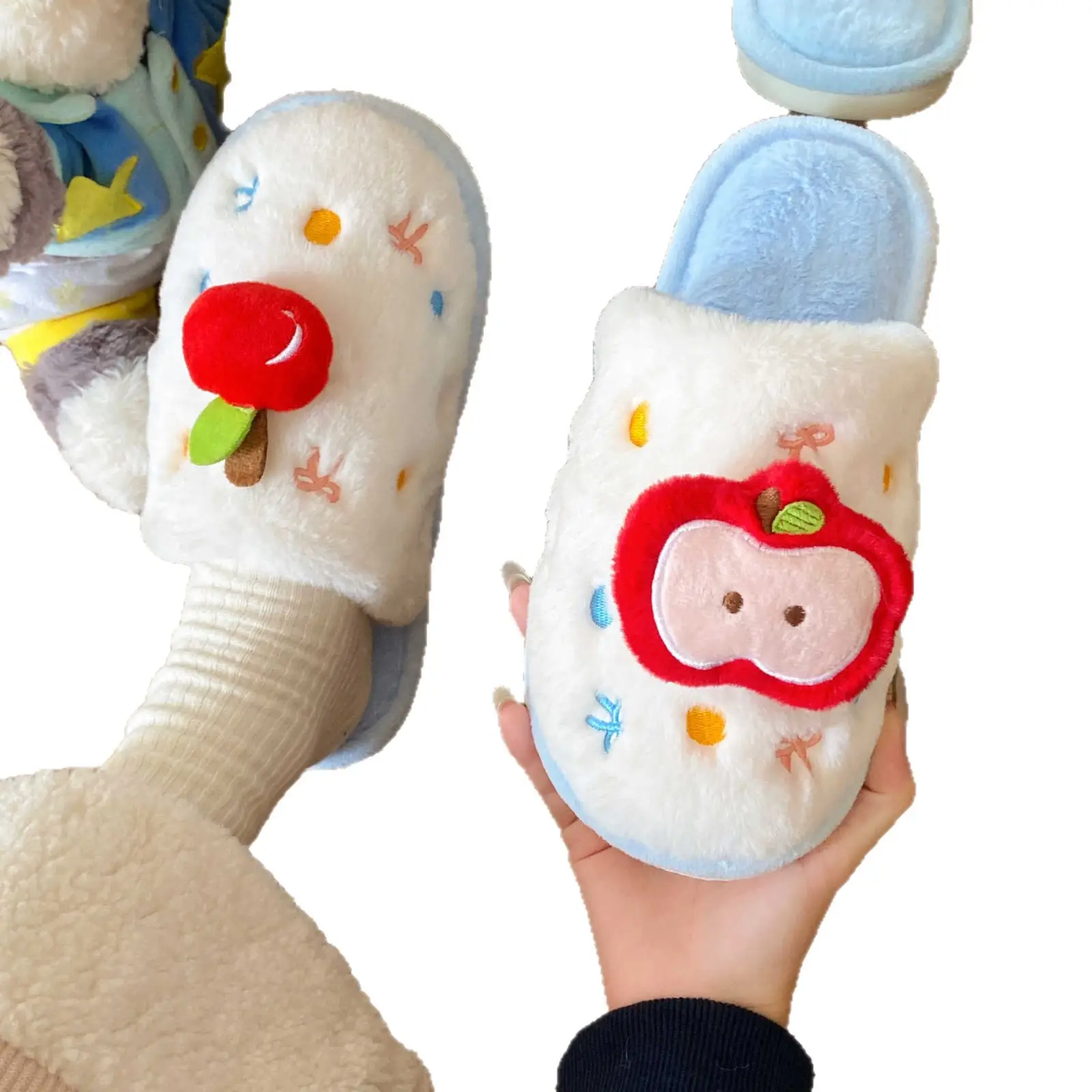 Winter Plush Cartoon Apple Slippers for Women - Image 7
