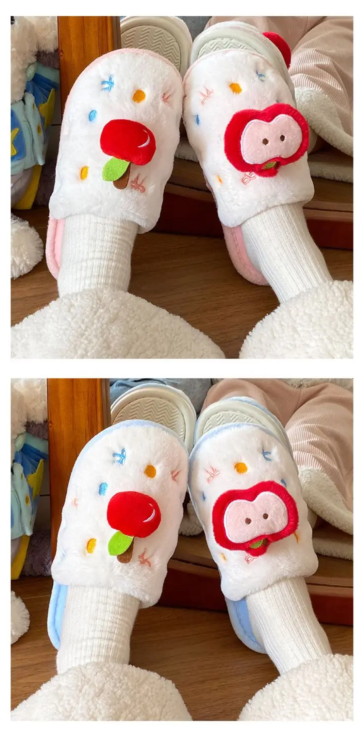 Winter Plush Cartoon Apple Slippers for Women — feature 12