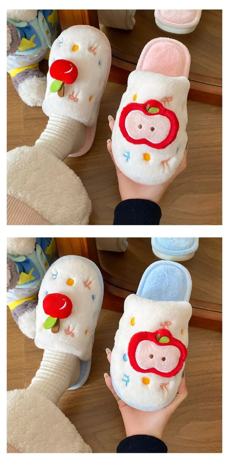Winter Plush Cartoon Apple Slippers for Women — feature 13