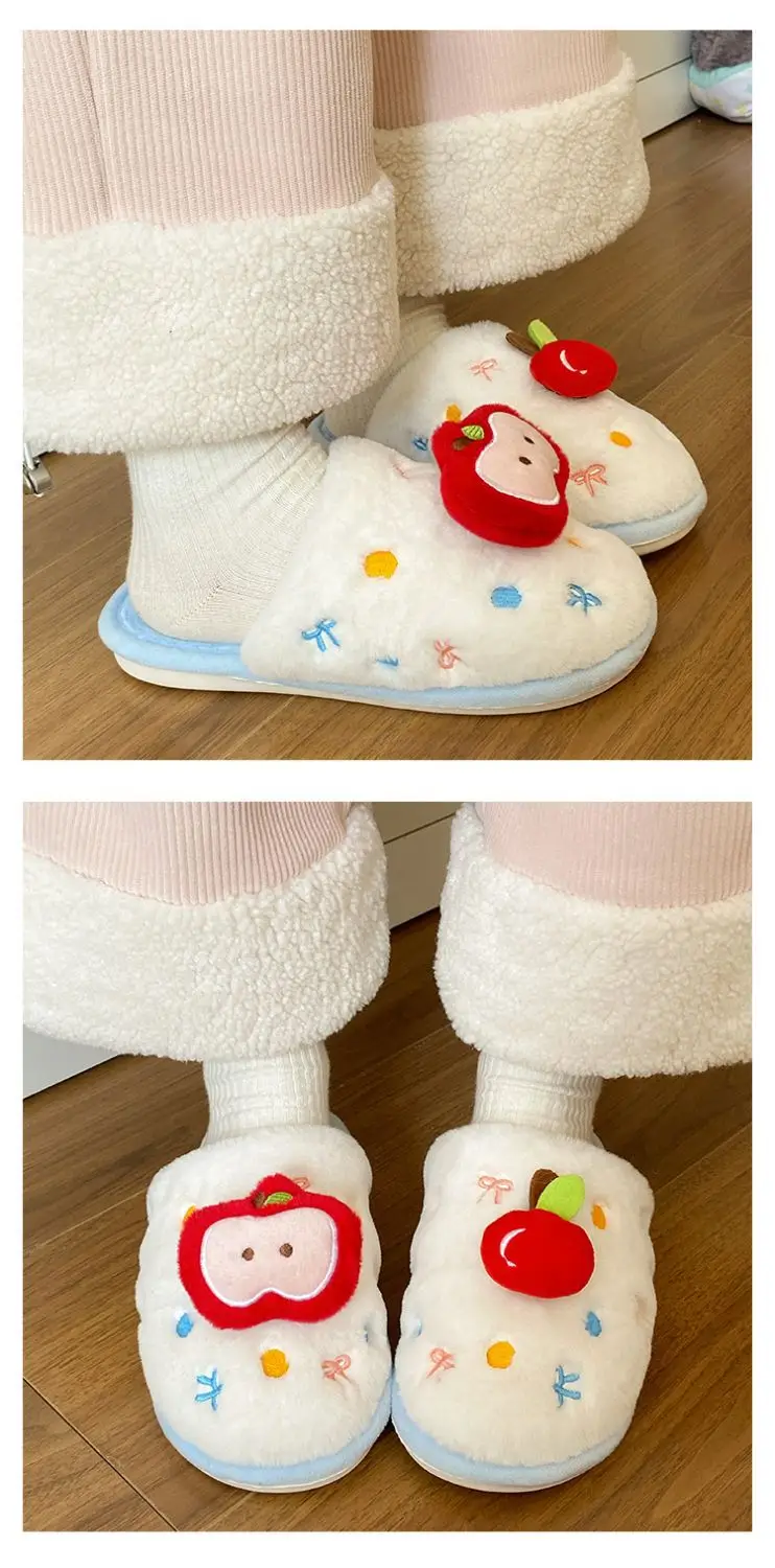 Winter Plush Cartoon Apple Slippers for Women — feature 14