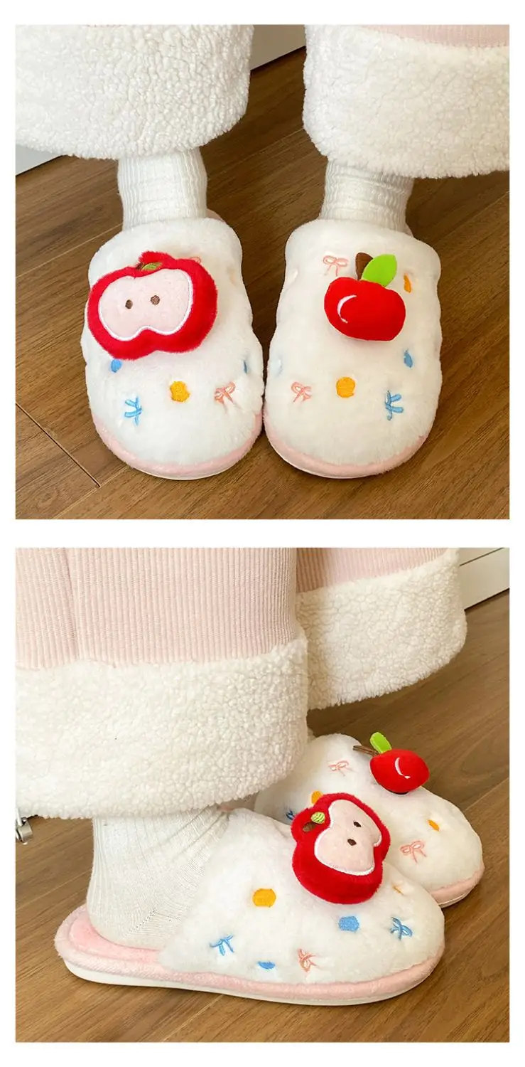 Winter Plush Cartoon Apple Slippers for Women — feature 17