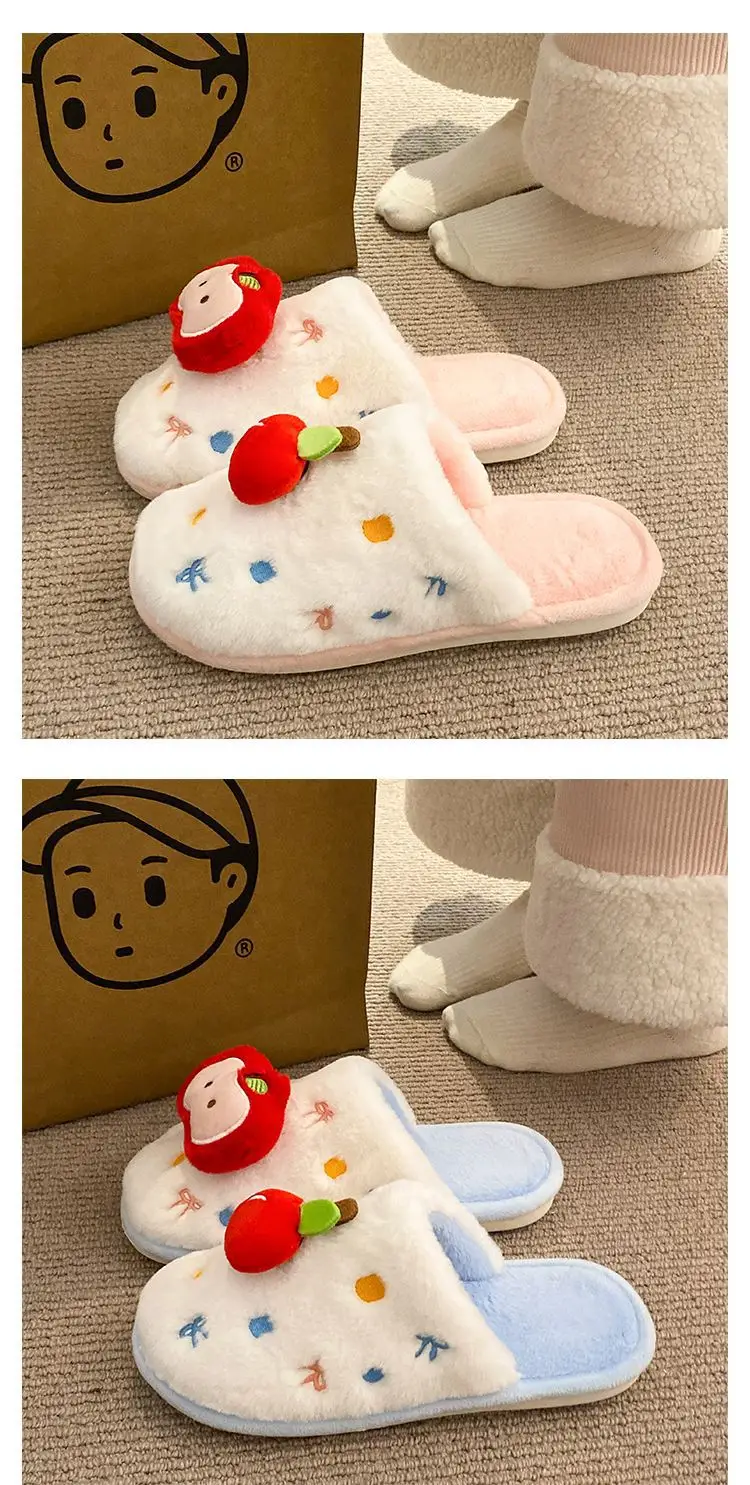 Winter Plush Cartoon Apple Slippers for Women — feature 18