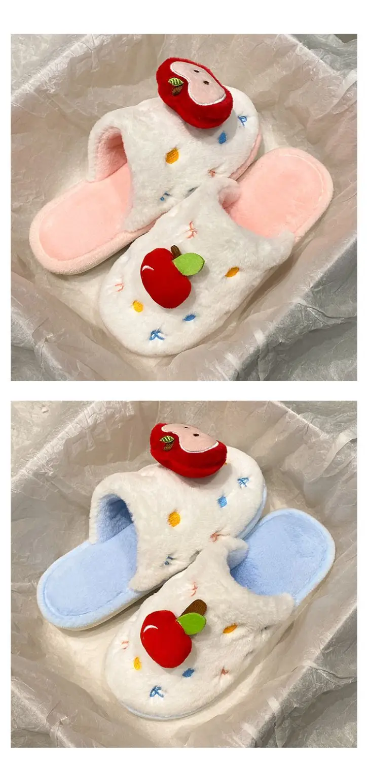 Winter Plush Cartoon Apple Slippers for Women — feature 19