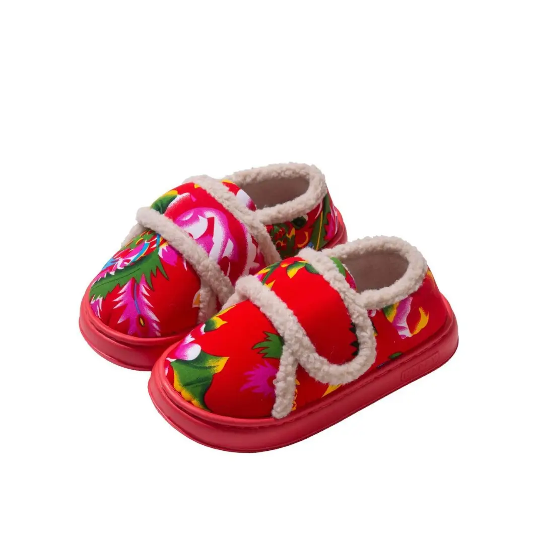 Northeastern Large Flower Thick-Soled Furry Shoes for Women in Winter New Style Fleece-Lined Thick-Soled Non-Slip Outer Wear Festive New Year Warm Cotton Shoes - Image 7