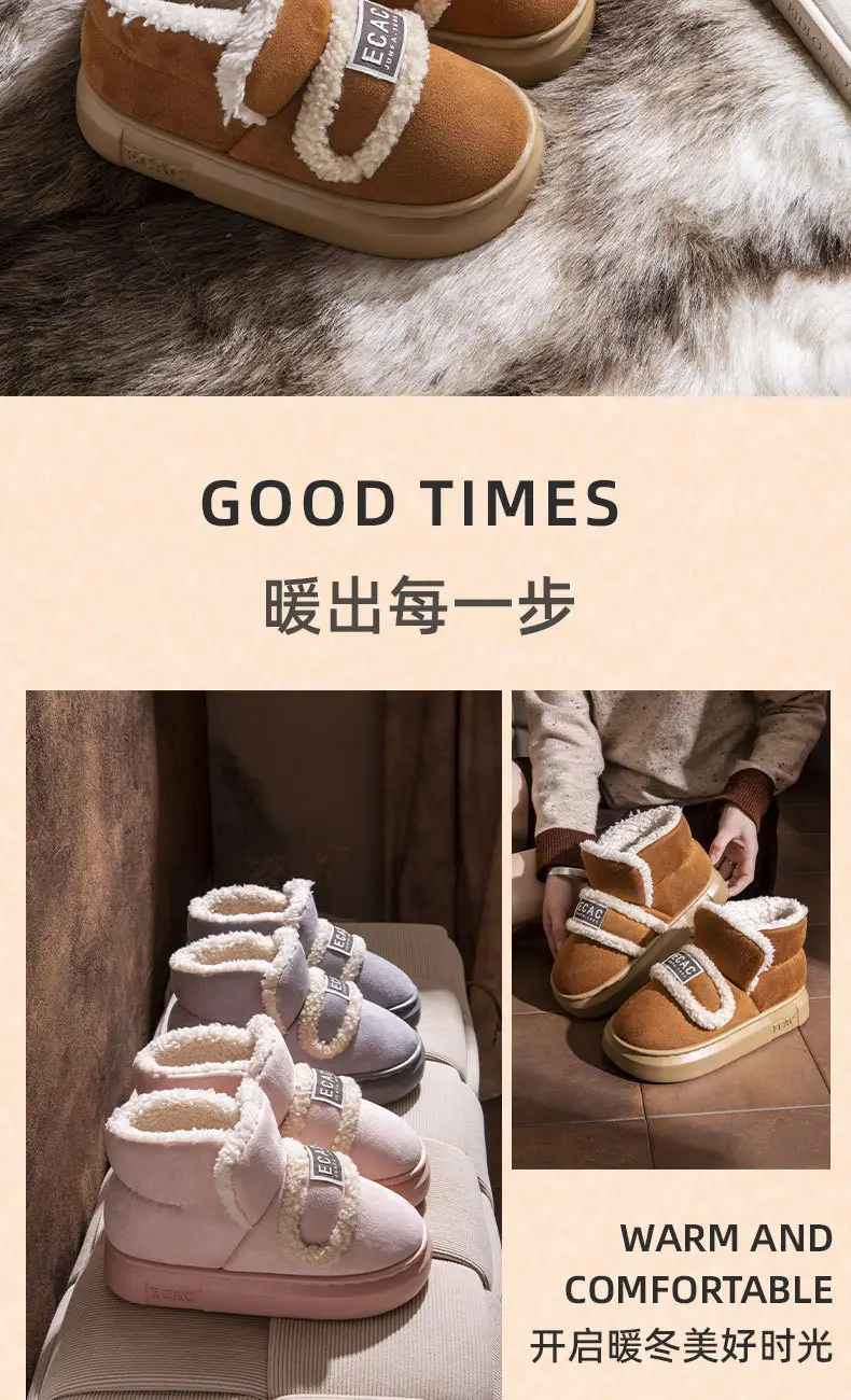 Thick-Soled Cotton Shoes for Women, New Winter 2024 Warm Fleece-Lined Thickeneded Anti-Slip Low-Cut Bread Snow Cotton Furry Shoes — feature 12