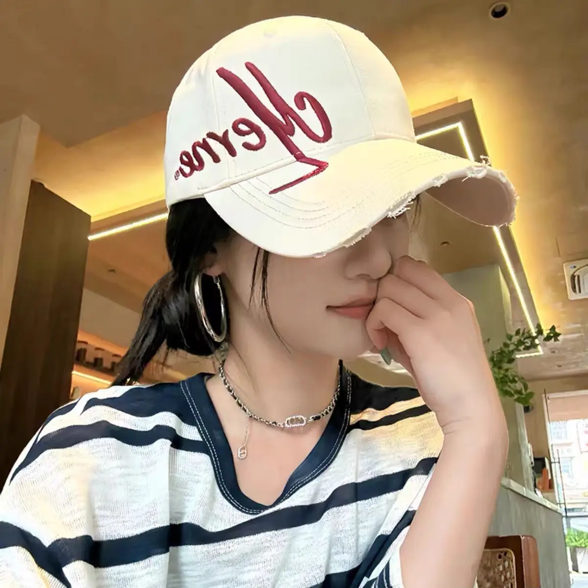 Women Maroon Letter Cap Large White — feature 3