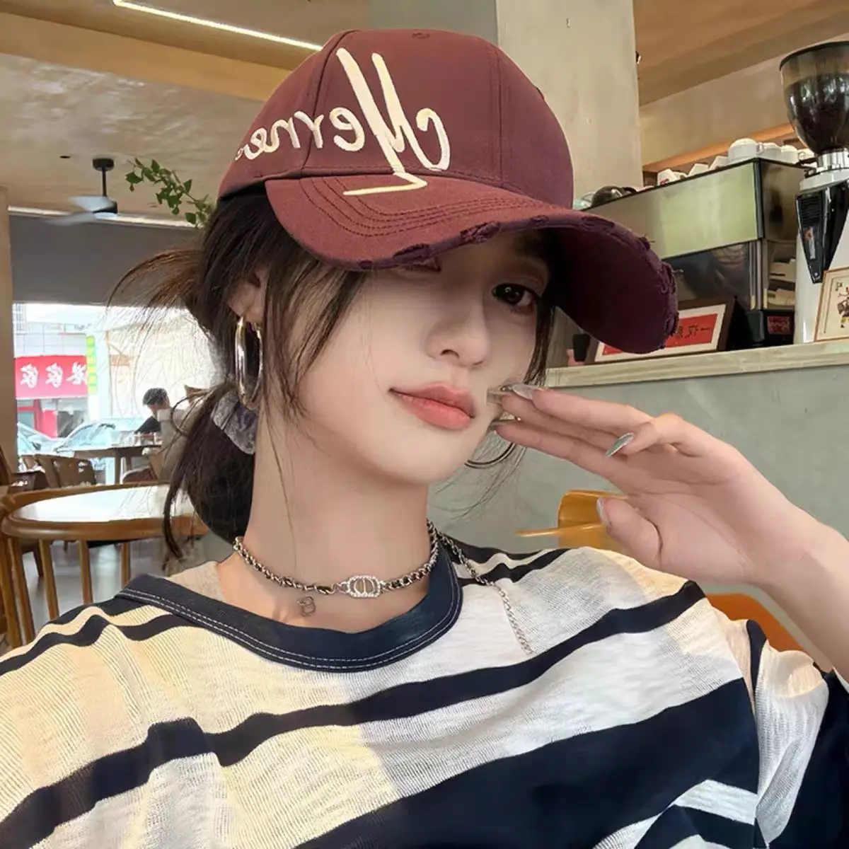 Women Maroon Letter Cap Large White — feature 4
