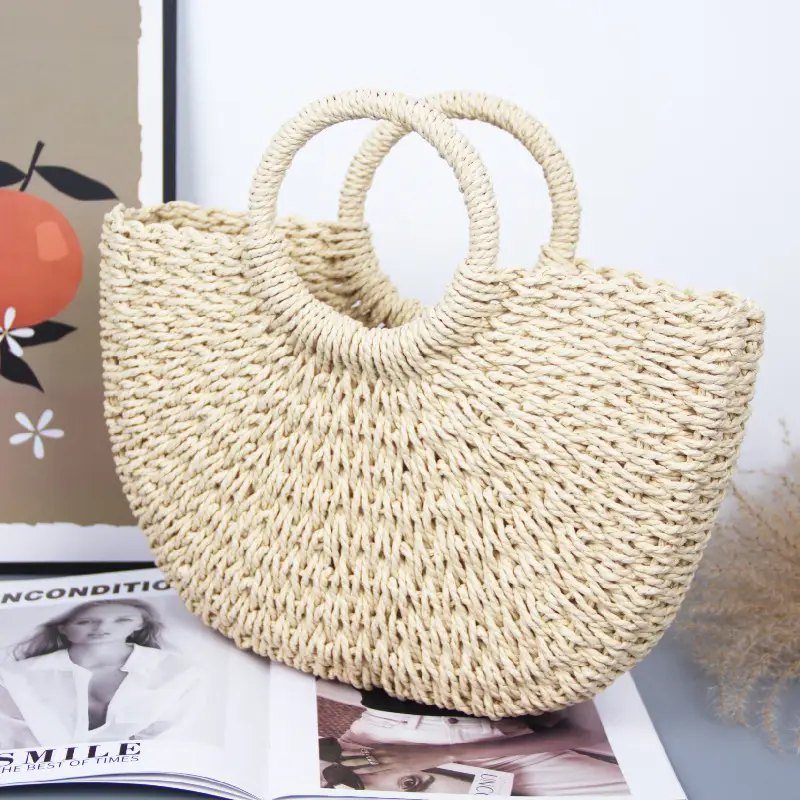 Retro Crossbody Straw Bag Women's Handheld Beach Bag - Image 7
