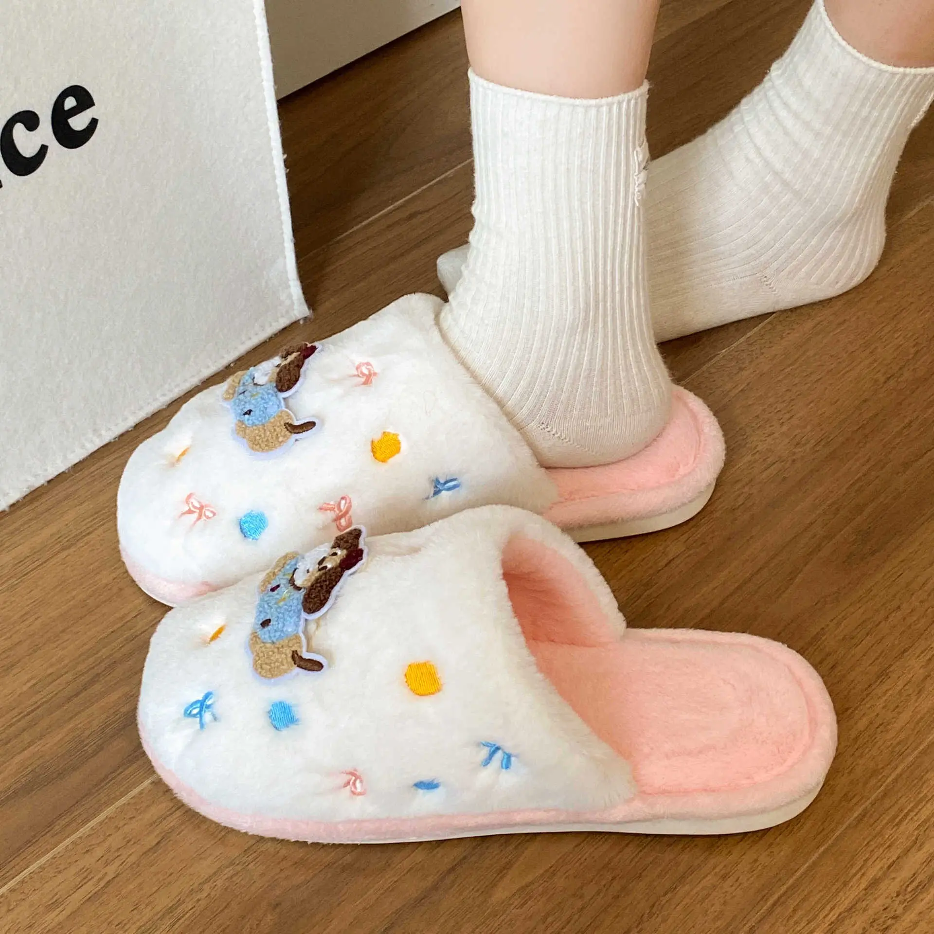 2025 Dachshund Polka Dot Cotton Slippers Winter Warm - Image 4