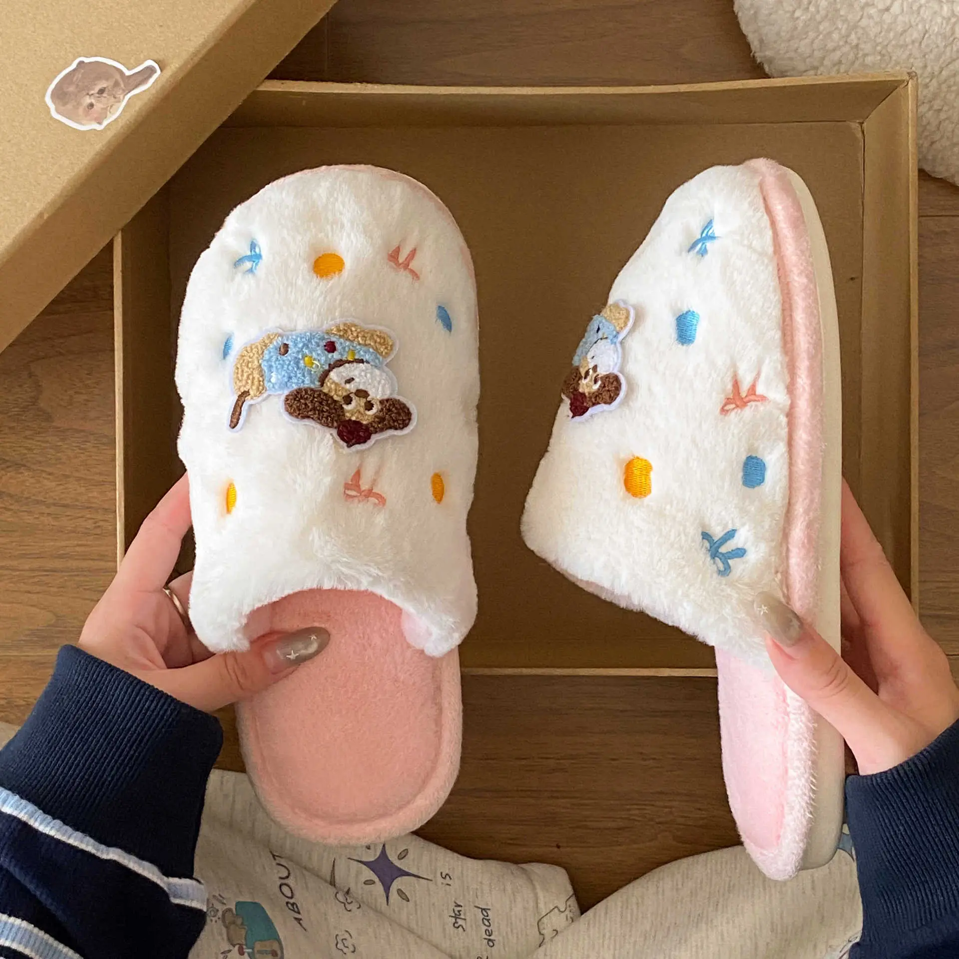 2025 Dachshund Polka Dot Cotton Slippers Winter Warm - Image 2