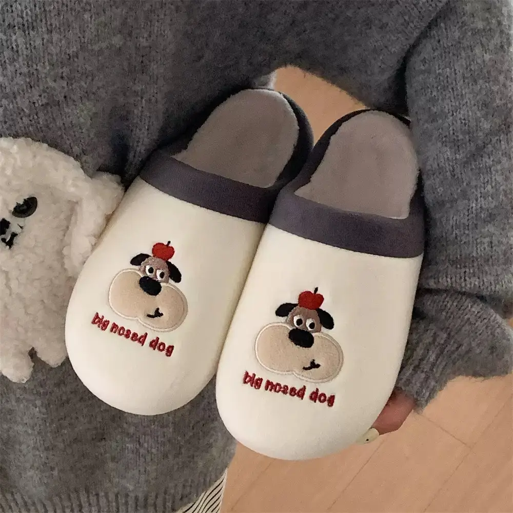 Cute Cherry Embroidered Furry Slippers for Women Winter Baotou Warm Fleece-Lined Anti-Slip Silent Indoor Home Cotton Slippers - Image 3
