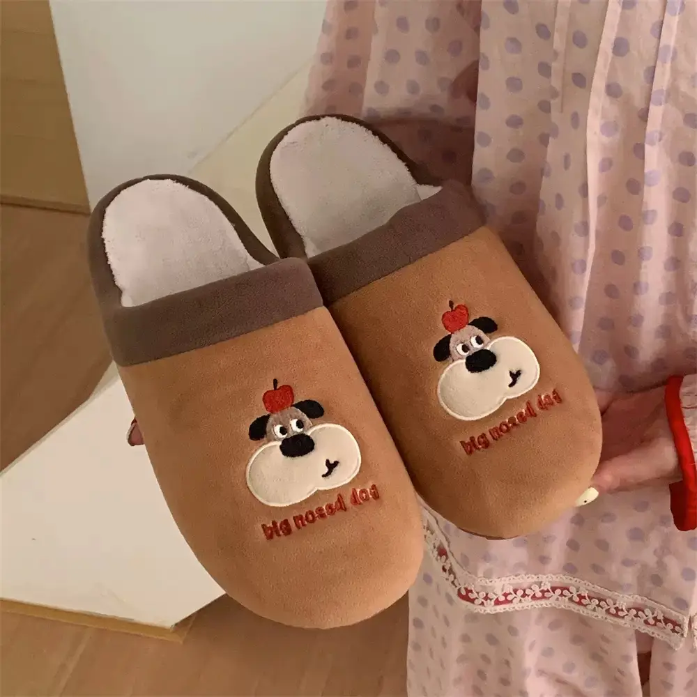 Cute Cherry Embroidered Furry Slippers for Women Winter Baotou Warm Fleece-Lined Anti-Slip Silent Indoor Home Cotton Slippers - Image 4