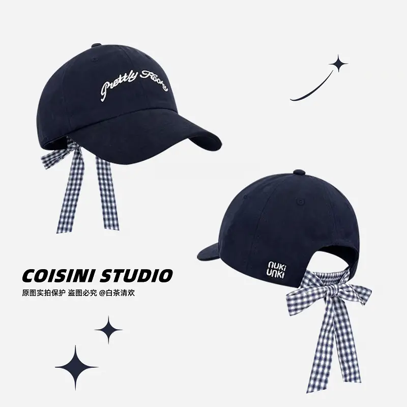 Women Retro Bow Tie Baseball Cap with Embroidered Letter - Image 4