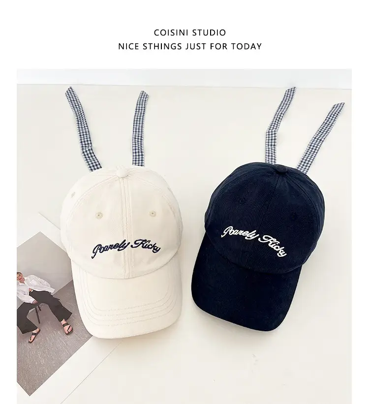 Women Retro Bow Tie Baseball Cap with Embroidered Letter — feature 10
