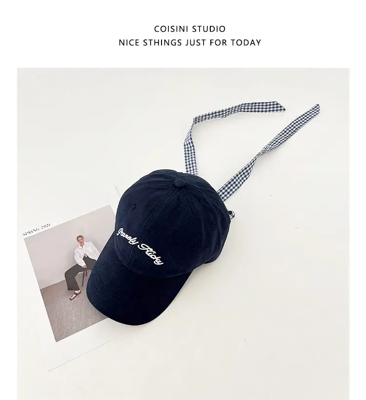 Women Retro Bow Tie Baseball Cap with Embroidered Letter — feature 14