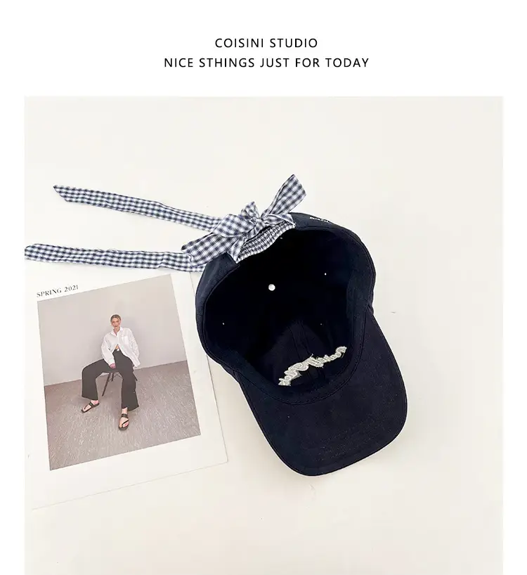 Women Retro Bow Tie Baseball Cap with Embroidered Letter — feature 16
