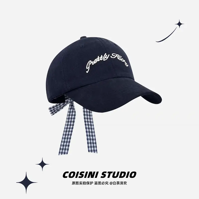 Women Retro Bow Tie Baseball Cap with Embroidered Letter - Image 2