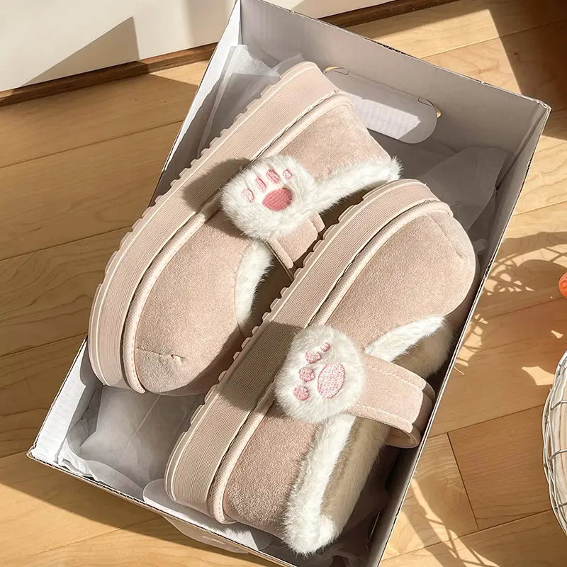 New Winter Cotton Shoes for Women, Cute Cat Claw Velcro, Comfortable, Warm, Soft and Plush Cotton Shoes for Home and Outdoor Wear - Image 4