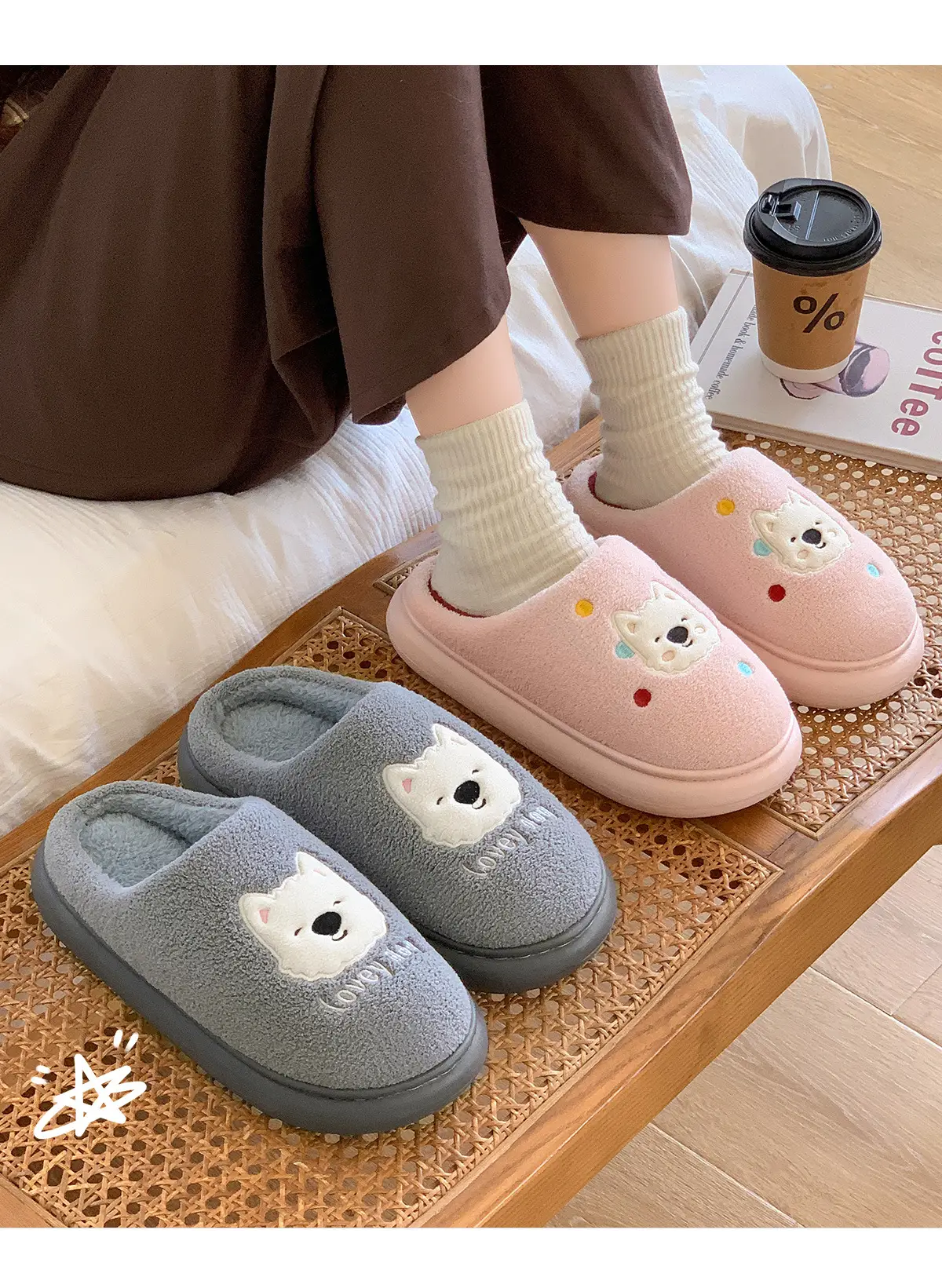 Cute Puppy Cotton Slippers Women Warm Indoor Winter — feature 11