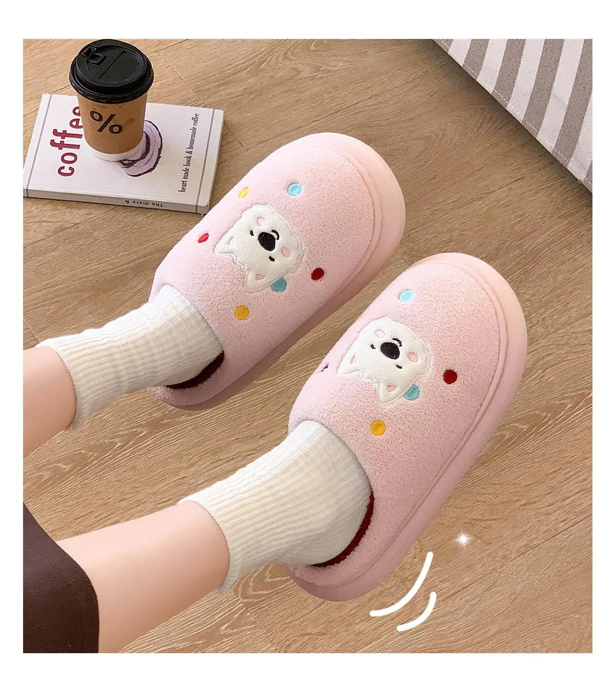 Cute Puppy Cotton Slippers Women Warm Indoor Winter — feature 13