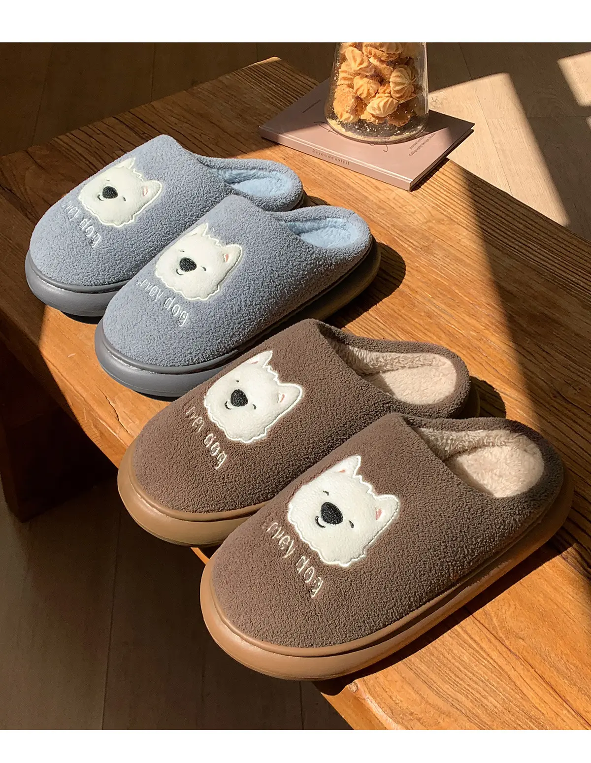 Cute Puppy Cotton Slippers Women Warm Indoor Winter — feature 16