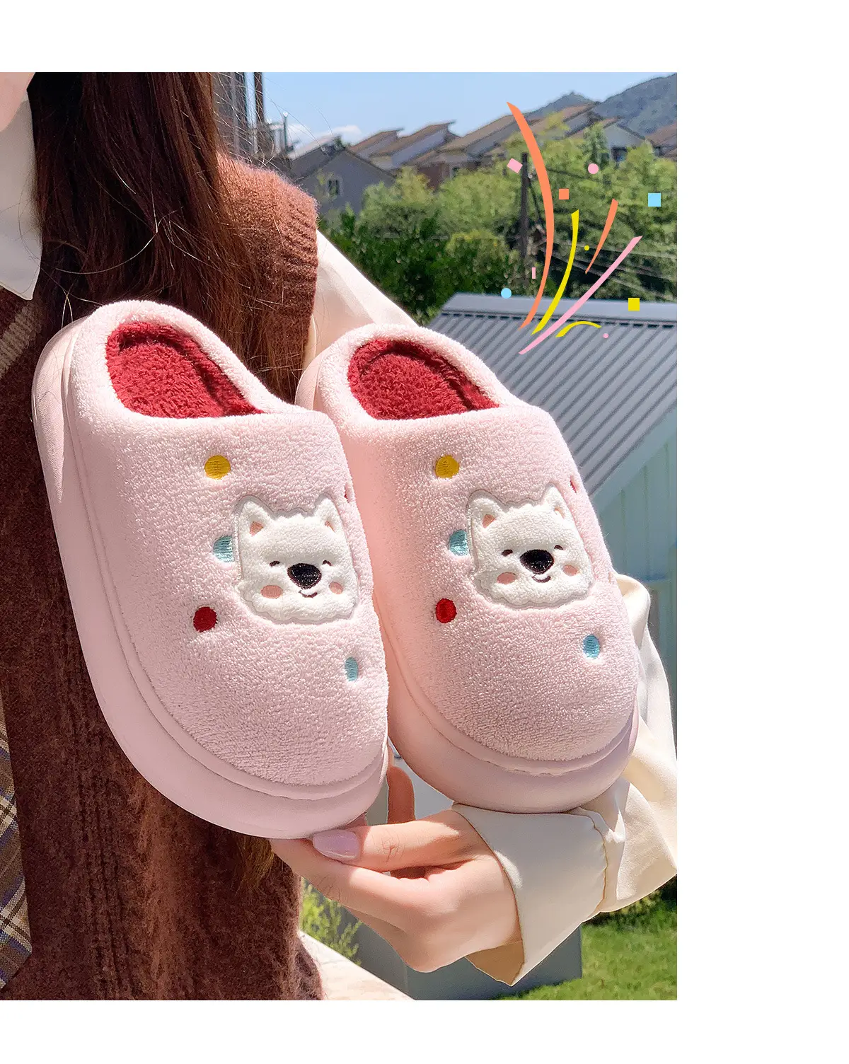 Cute Puppy Cotton Slippers Women Warm Indoor Winter — feature 9