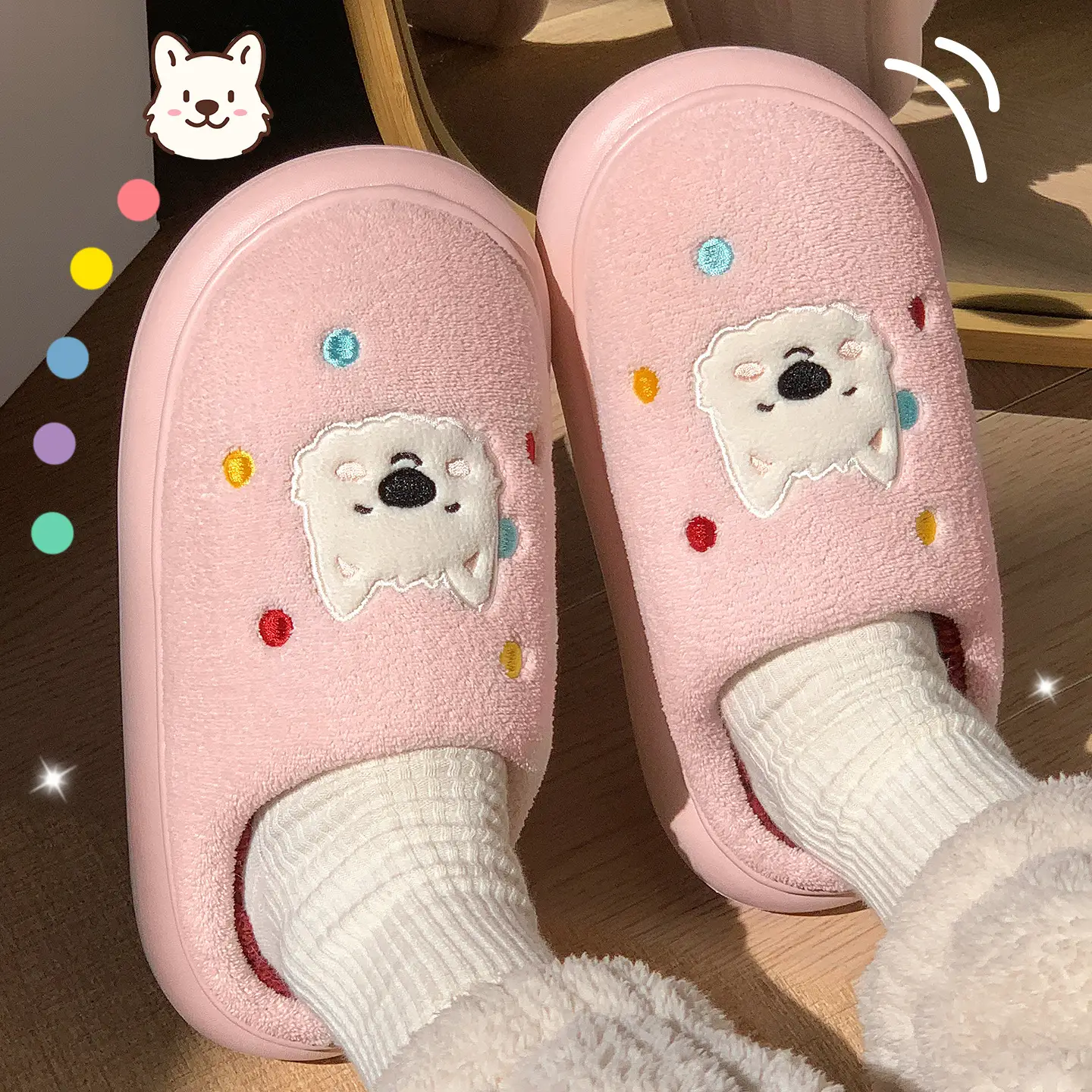 Cute Puppy Cotton Slippers Women Warm Indoor Winter - Image 2