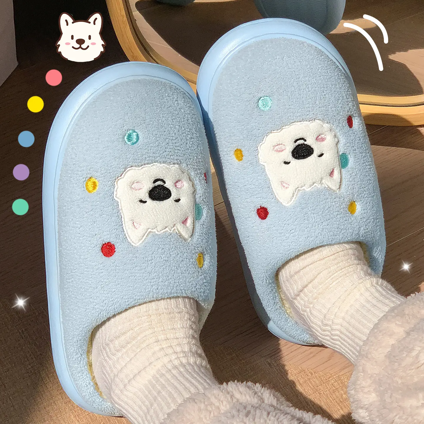 Cute Puppy Cotton Slippers Women Warm Indoor Winter - Image 3
