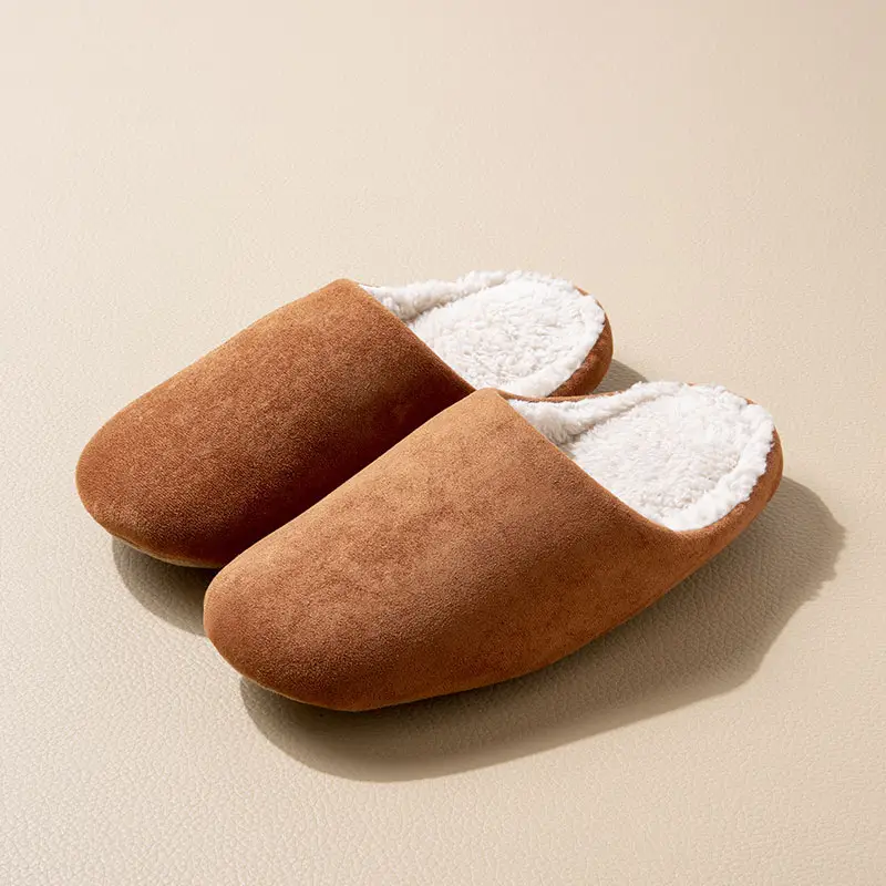 Suede Cotton Slippers for Women Winter New Home Indoor Fleece-Lined Warm Soft Thick Sole Non-Slip Cotton Slippers for Men - Image 3