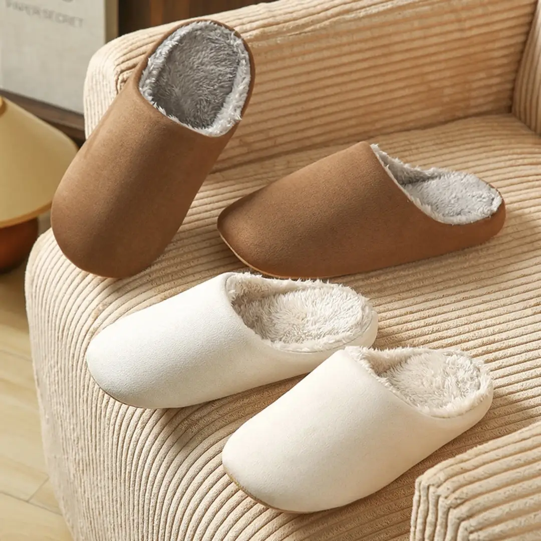 Suede Cotton Slippers for Women Winter New Home Indoor Fleece-Lined Warm Soft Thick Sole Non-Slip Cotton Slippers for Men - Image 7