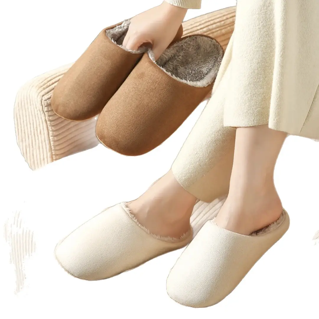 Suede Cotton Slippers for Women Winter New Home Indoor Fleece-Lined Warm Soft Thick Sole Non-Slip Cotton Slippers for Men - Image 9