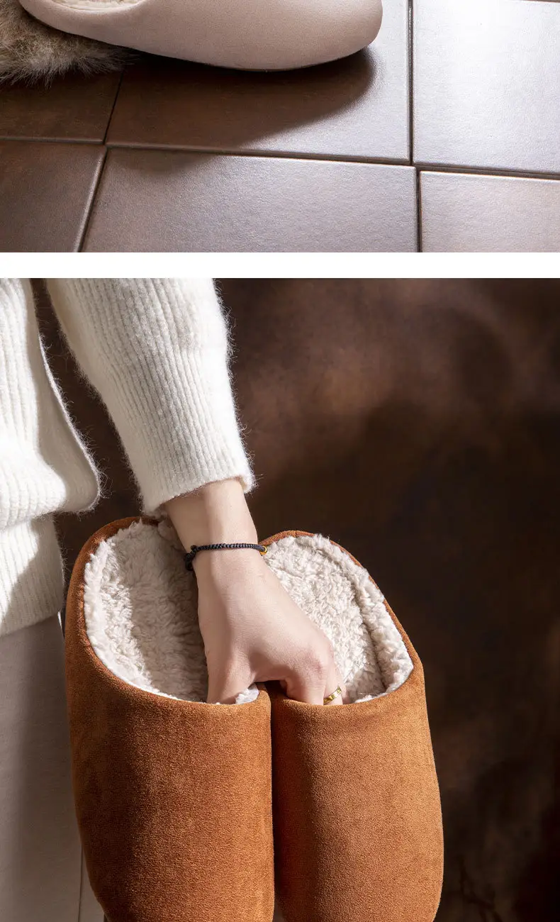 Suede Cotton Slippers for Women Winter New Home Indoor Fleece-Lined Warm Soft Thick Sole Non-Slip Cotton Slippers for Men — feature 10