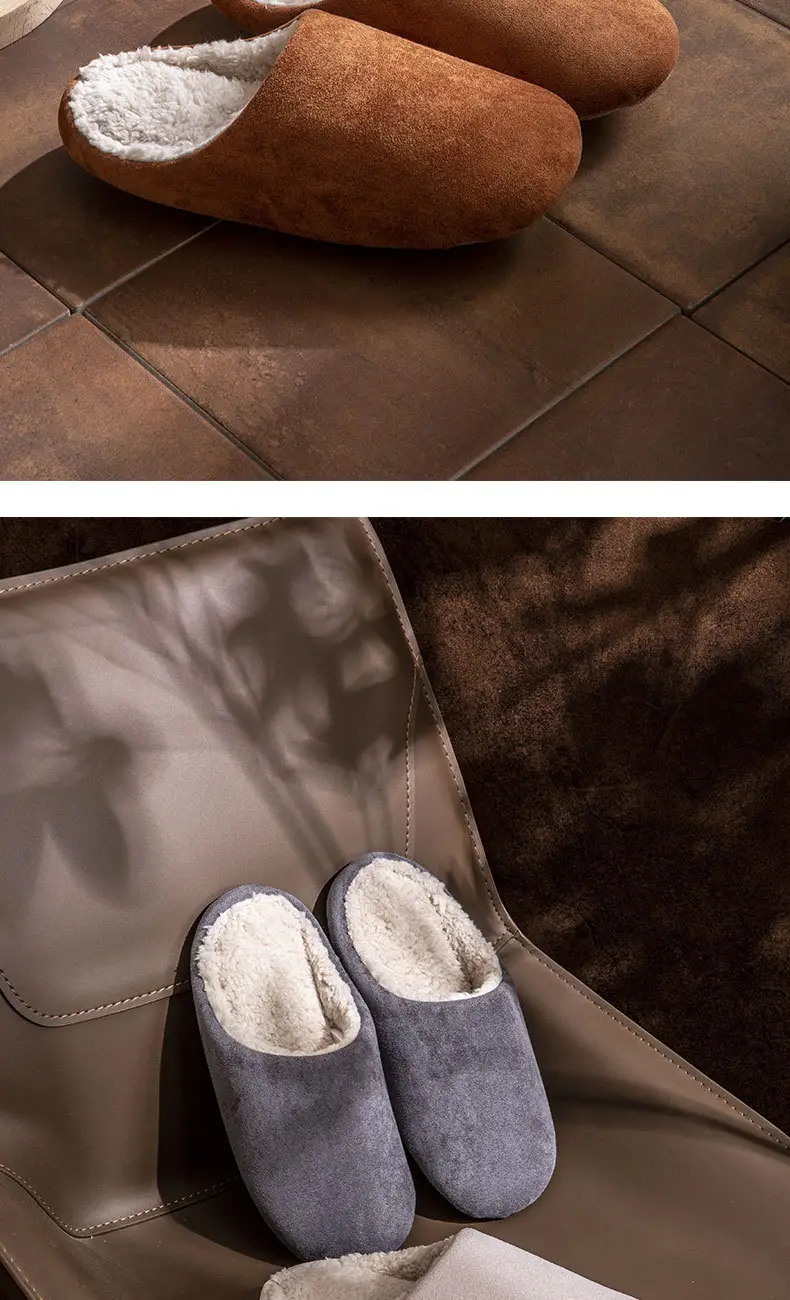 Suede Cotton Slippers for Women Winter New Home Indoor Fleece-Lined Warm Soft Thick Sole Non-Slip Cotton Slippers for Men — feature 14