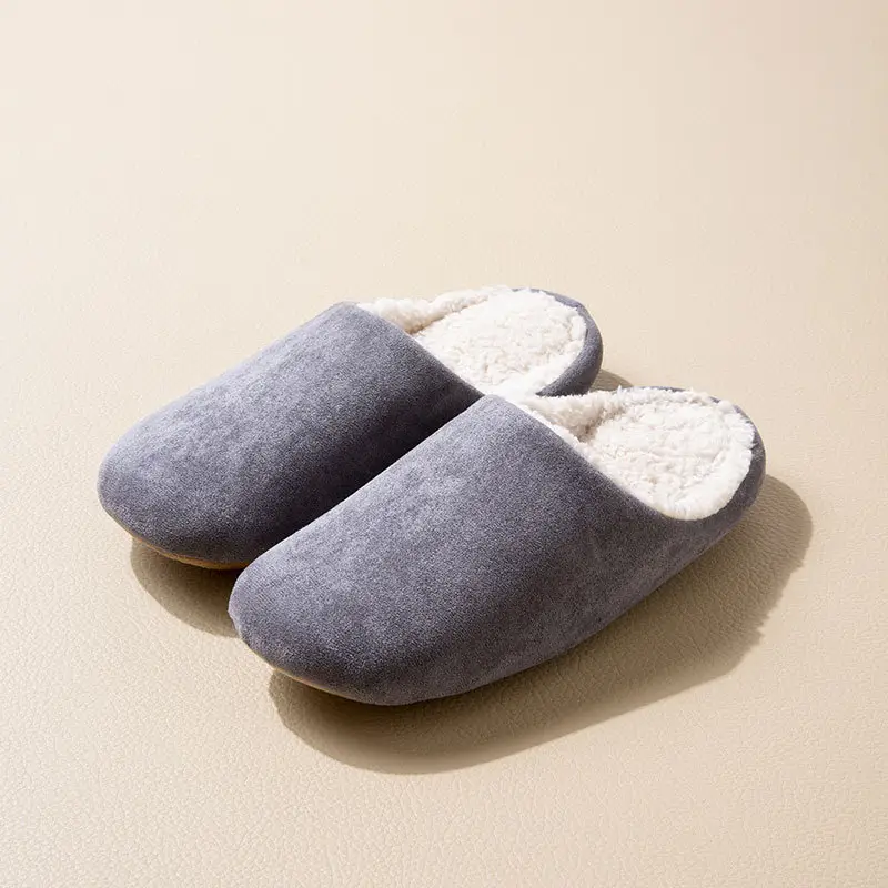 Suede Cotton Slippers for Women Winter New Home Indoor Fleece-Lined Warm Soft Thick Sole Non-Slip Cotton Slippers for Men - Image 2