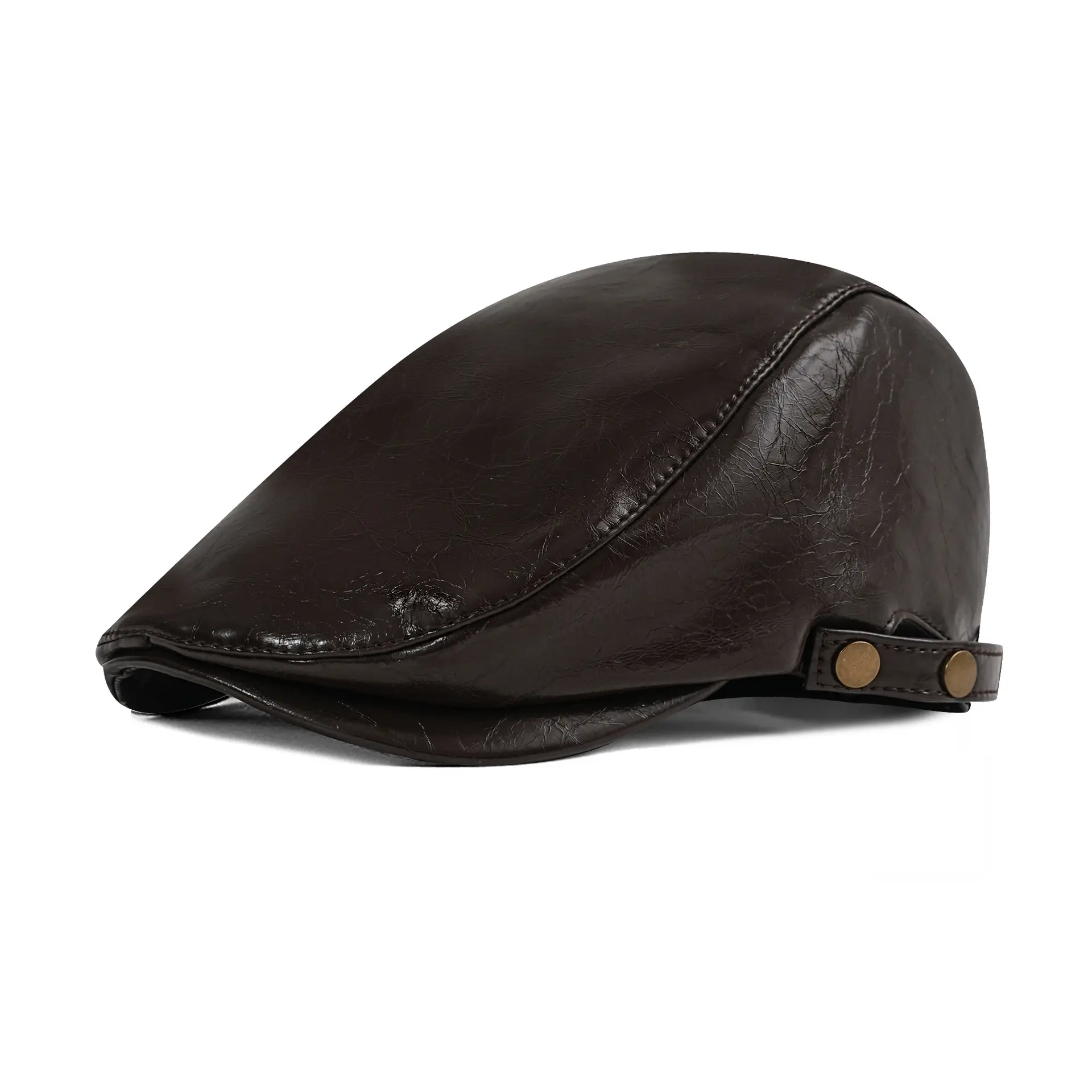 Men's Brown PU Leather Forward Cap for Elderly Winter Use - Image 7
