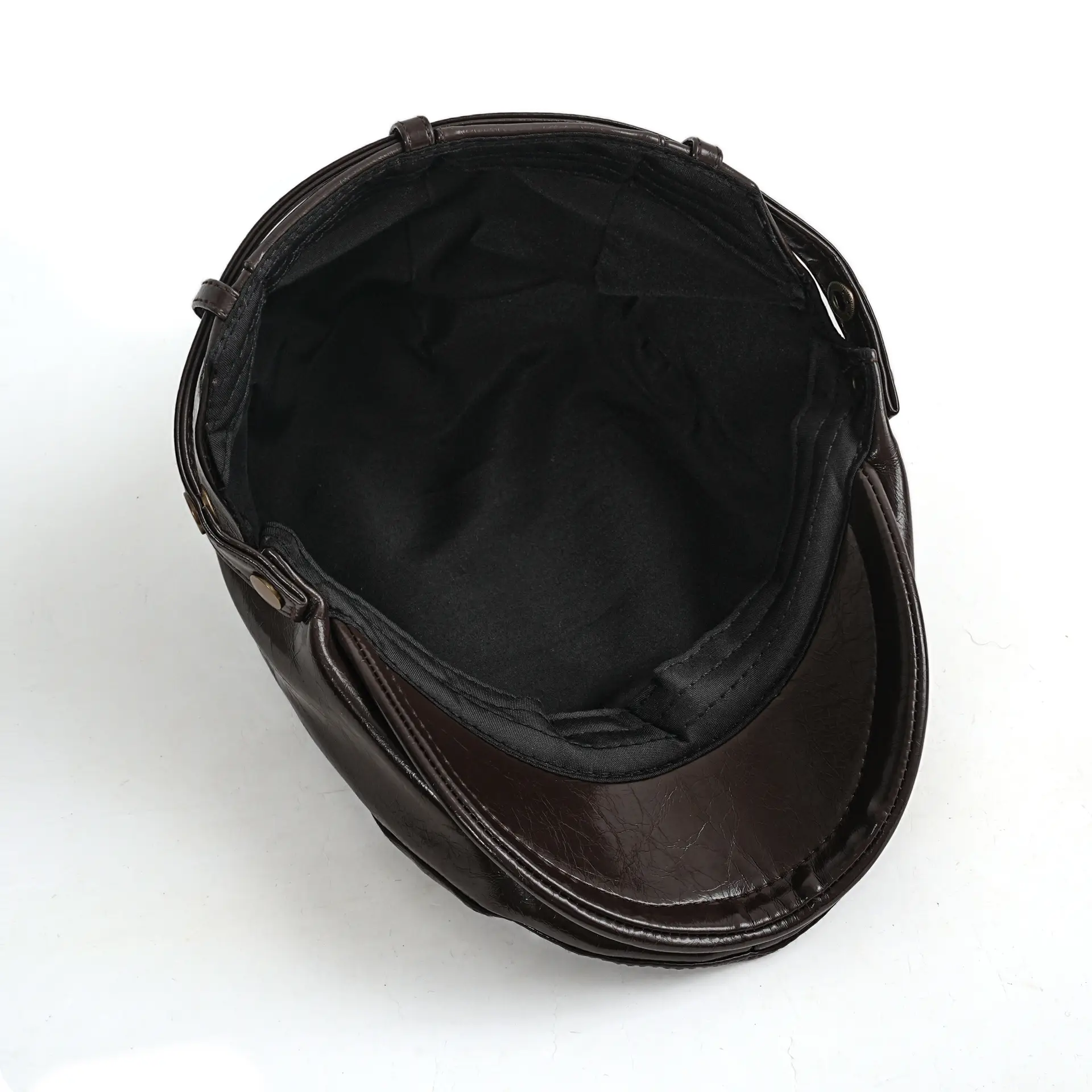 Men's Brown PU Leather Forward Cap for Elderly Winter Use - Image 9