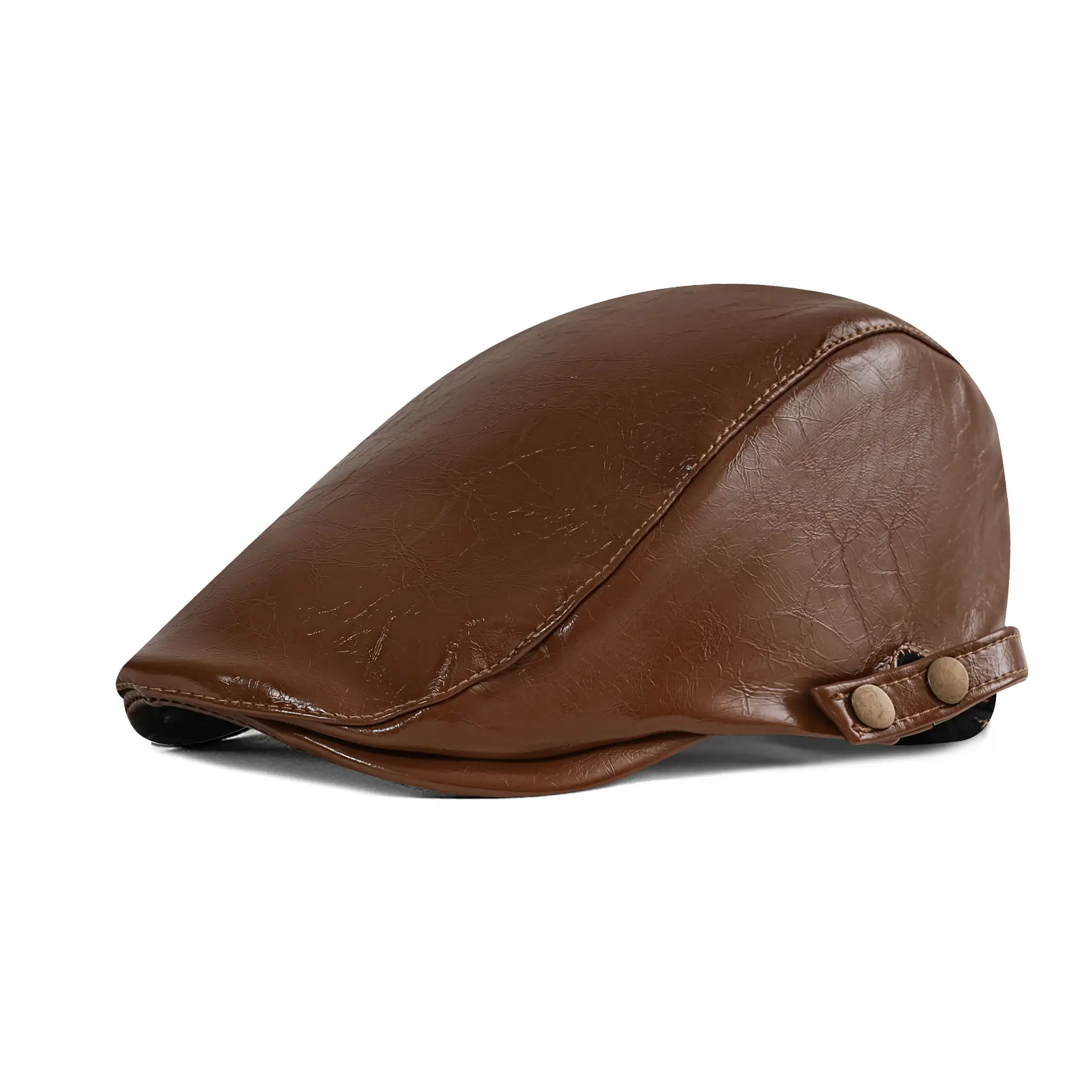 Men's Brown PU Leather Forward Cap for Elderly Winter Use - Image 4