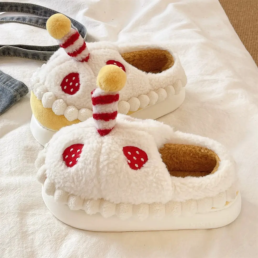 Winter Cotton Slippers for Women to Wear Outside, Cute Strawberry Cake Indoor Home Thick-Soled Non-Slip Warm Plush Bag Heel Cotton Shoes - Image 5